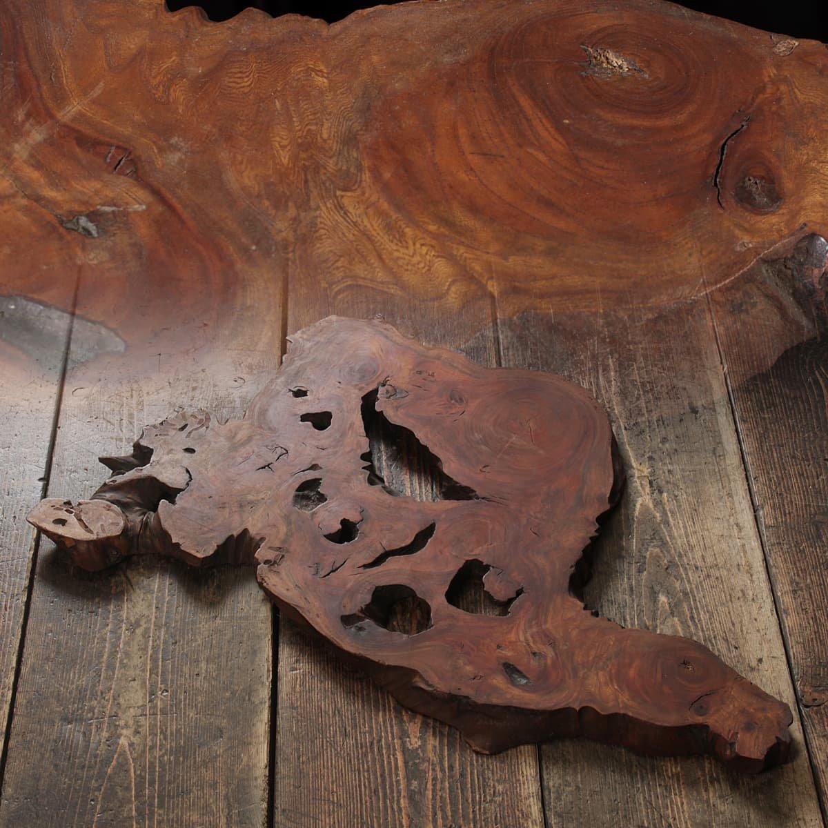 HX383 時代物 大振り 欅玉杢 無垢材 一枚板 敷板 幅75cm 重3.1kg