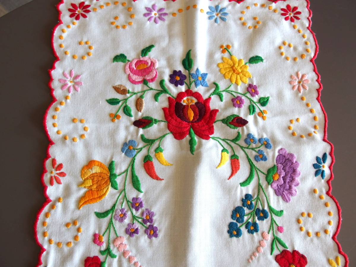 東欧雑貨 ハンガリー 伝統刺繍 テーブルランナー、テーブルセンター