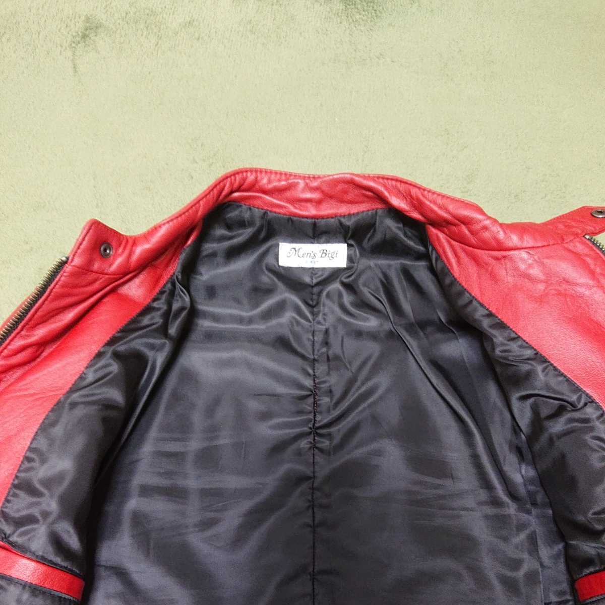 MEN'S BIGI 本革 羊革 ラムレザー 赤 レッド シングル ライダース
