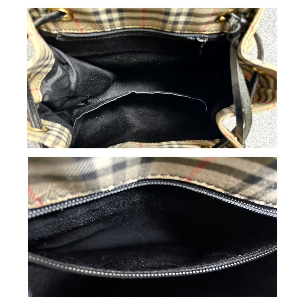 BURBERRY バーバリー ノバチェック キャンバス×レザー 巾着型 リュック