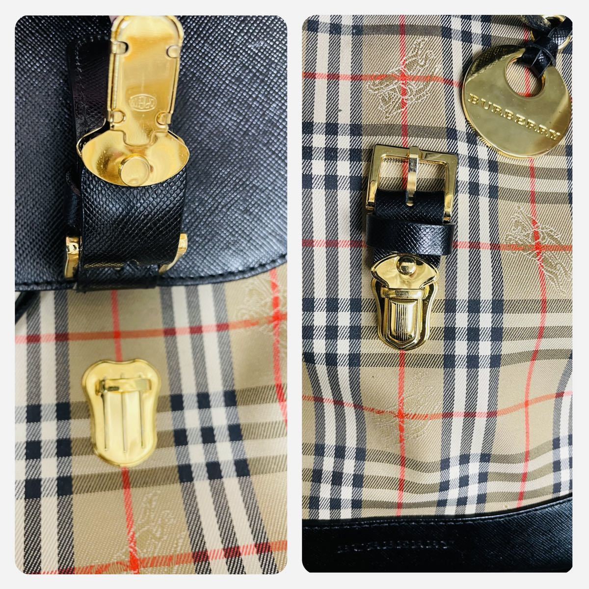 BURBERRY バーバリー ノバチェック キャンバス×レザー 巾着型 リュック