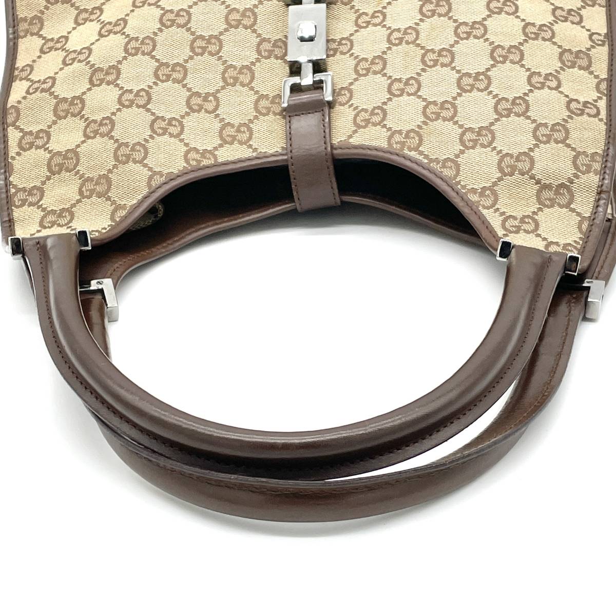 1円 GUCCI グッチ ジャッキー GGキャンバス レザー ブラウン 