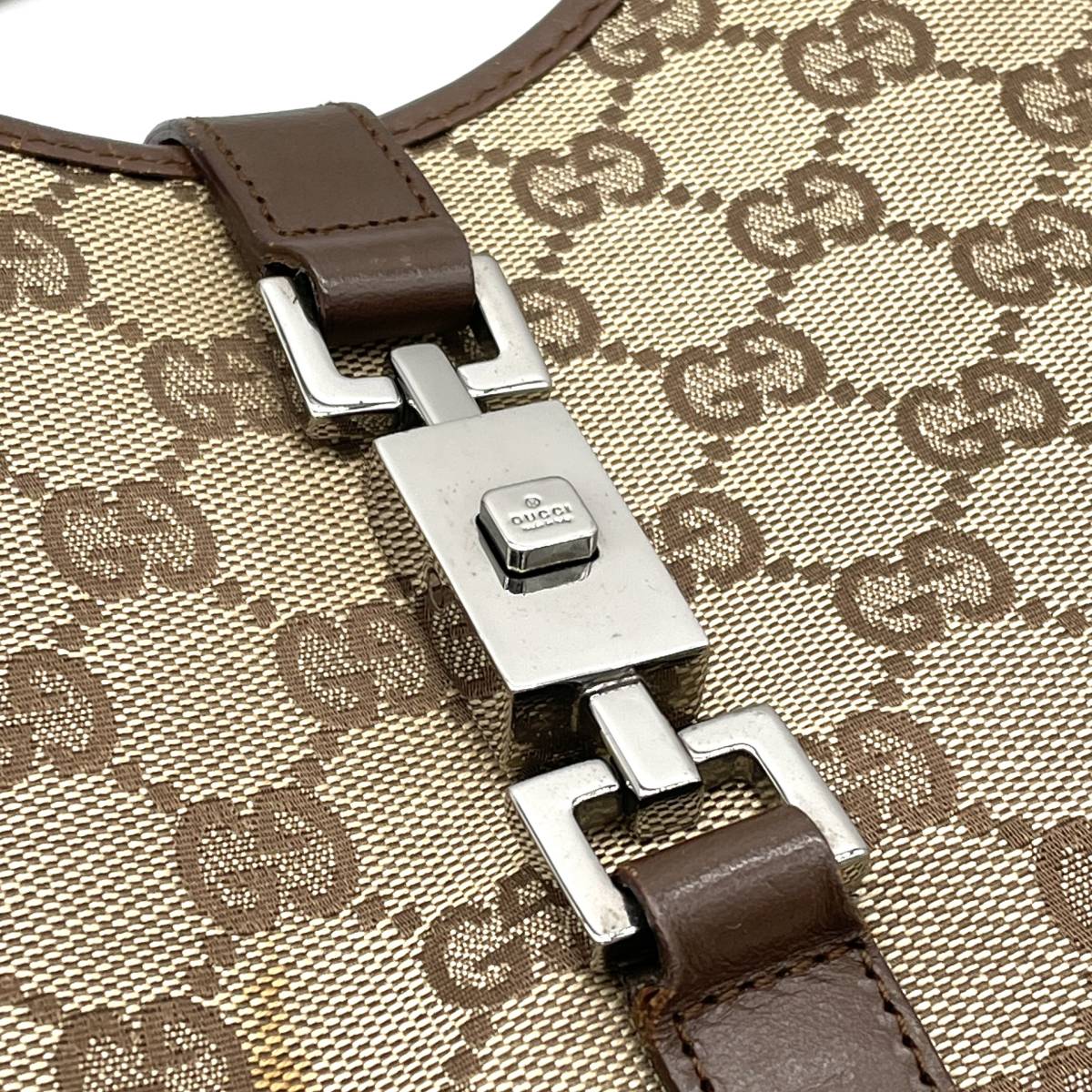 1円 GUCCI グッチ ジャッキー GGキャンバス レザー ブラウン 