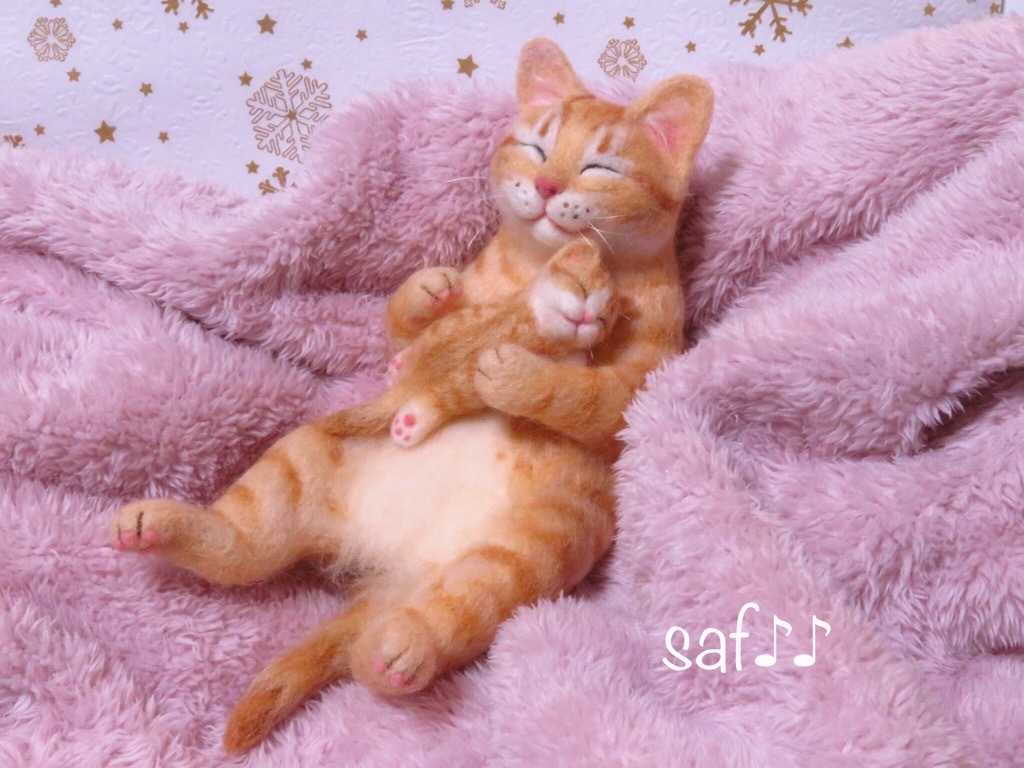 saf 猫 親子猫 茶トラ 和猫 羊毛フェルト ハンドメイド ドール saf 猫 親子猫 茶トラ 和猫 羊毛フェルト ハンドメイド ドール