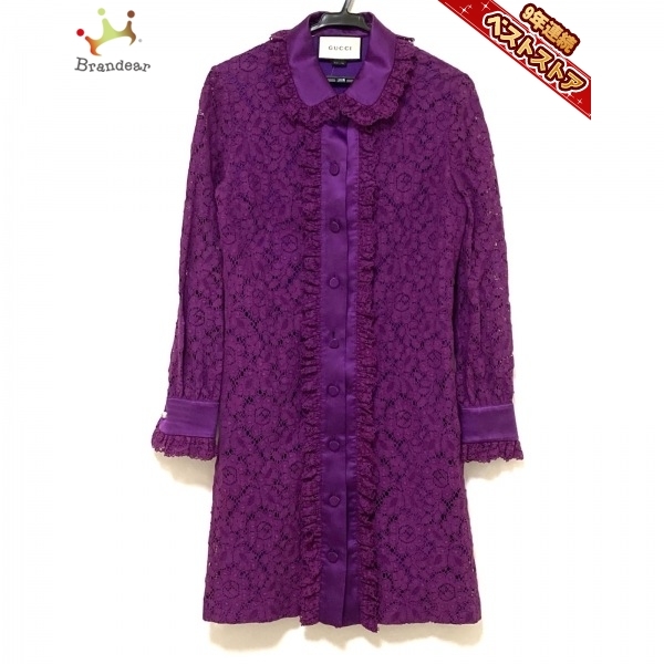 グッチ GUCCI サイズ40 M - パープル レディース レギュラーカラー/長袖/ロング/レース ワンピース