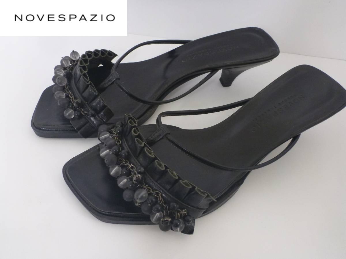 2万 NOVESPAZIO ノーベスパジオ★黒ビジュー　ローヒール　トングサンダル　23.5くらい