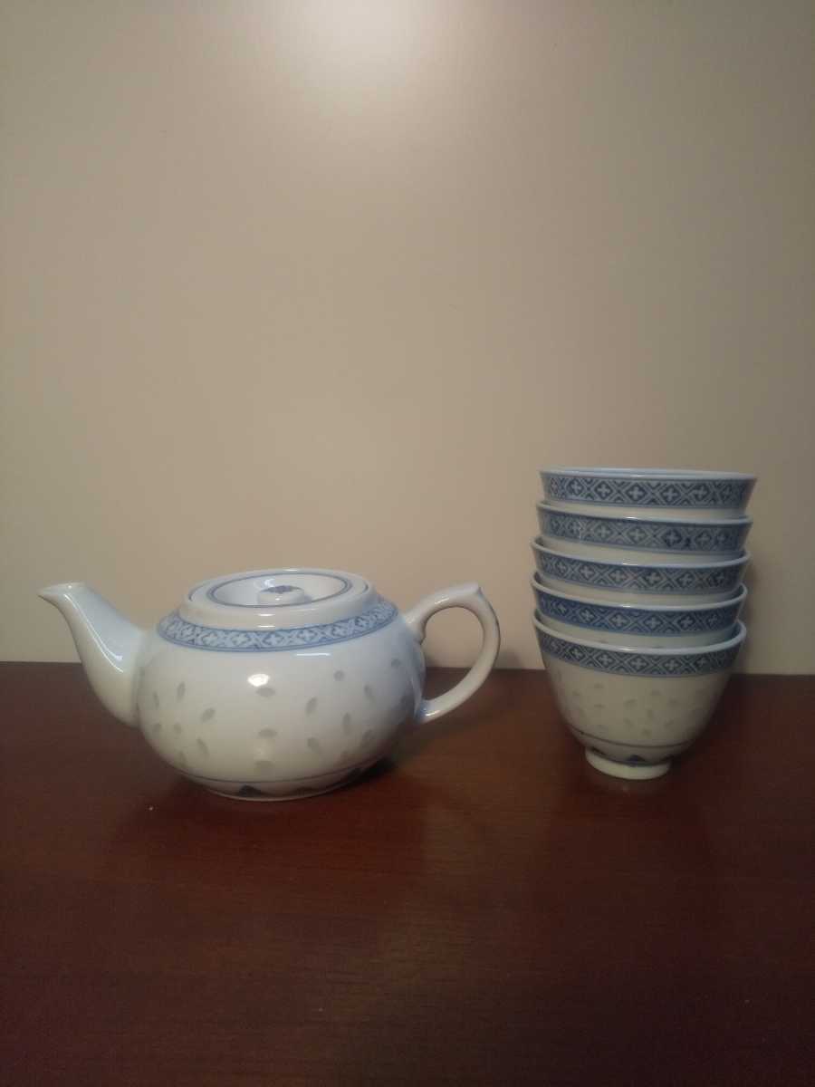 景徳鎮製 青花 蛍手 煎茶碗/古玩 色花 古伊万里 骨董 磁器 猪口 中国