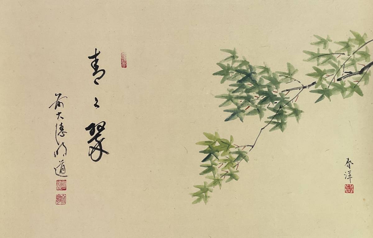 真作》 ◇ 大徳寺派 戸上明道 賛 仲春洋 画 青楓の図 共箱 掛軸 ◇ 玉