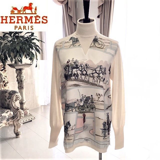 ◆新品同様 未使用品 エルメス【42】シルク×ウール タートルネック セーター 【No 3576】