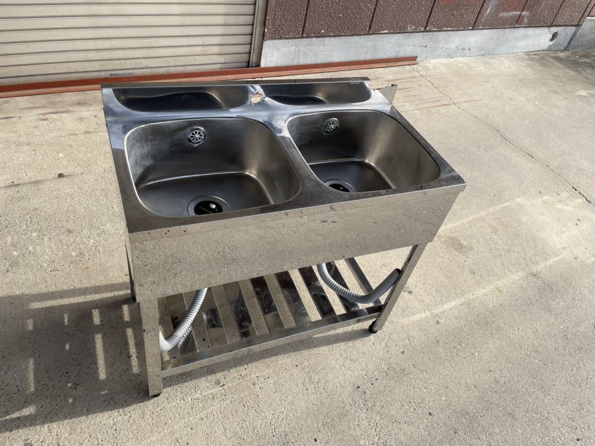 ★税込送料無料★ 業務用 アズマ　ステンレス　流し台 2槽シンク　流し台　薄型シンク　BGカットあり　現状品　900×450×800 BG90×25