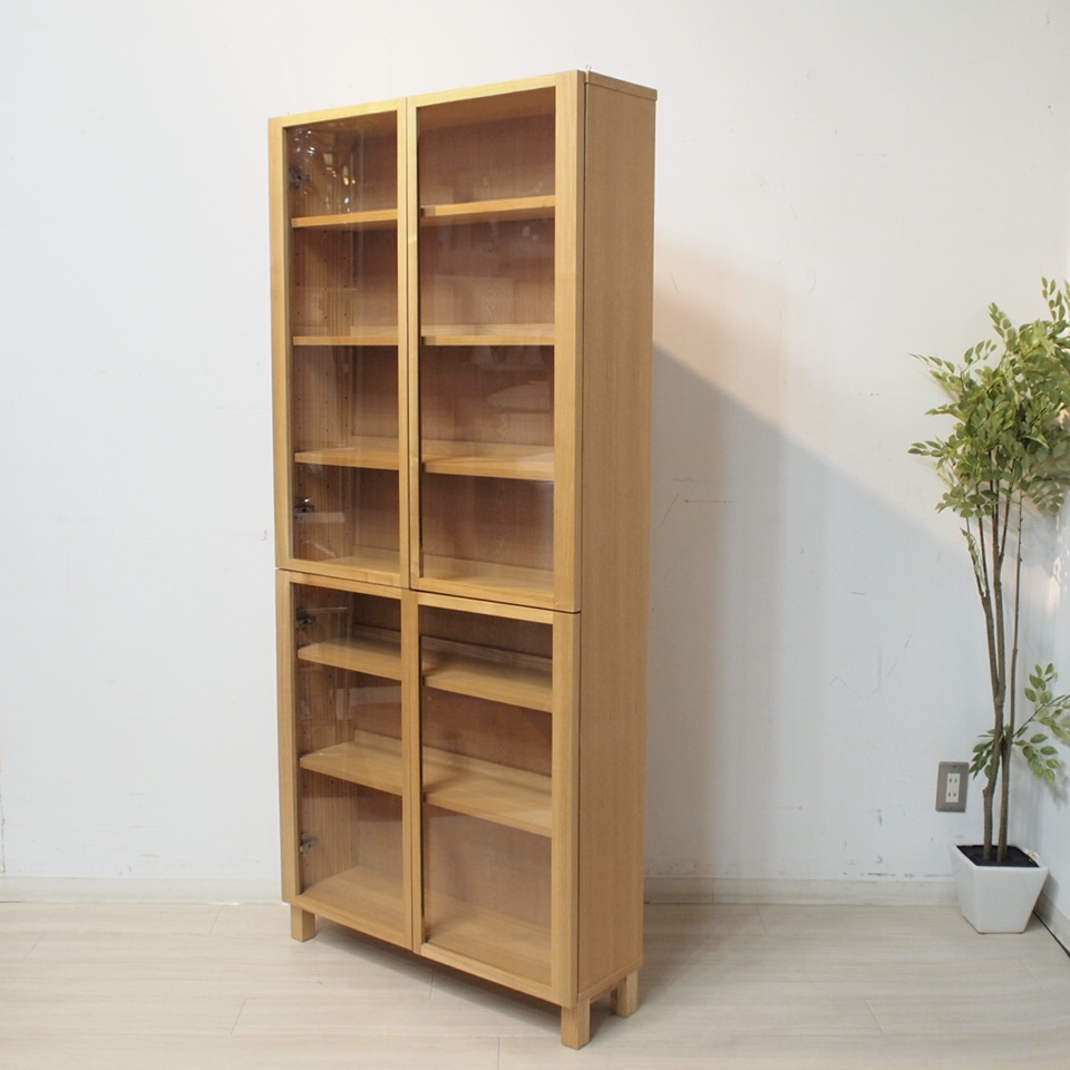 MUJI 無印良品 タモ材 ブックシェルフ キャビネット 棚 収納 ガラス扉