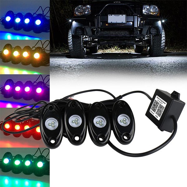 LED フットランプ アンダーライト スマホ（アプリ） ブルートゥース RGB ROCK LIGHT 12V/24V兼用 4個セット