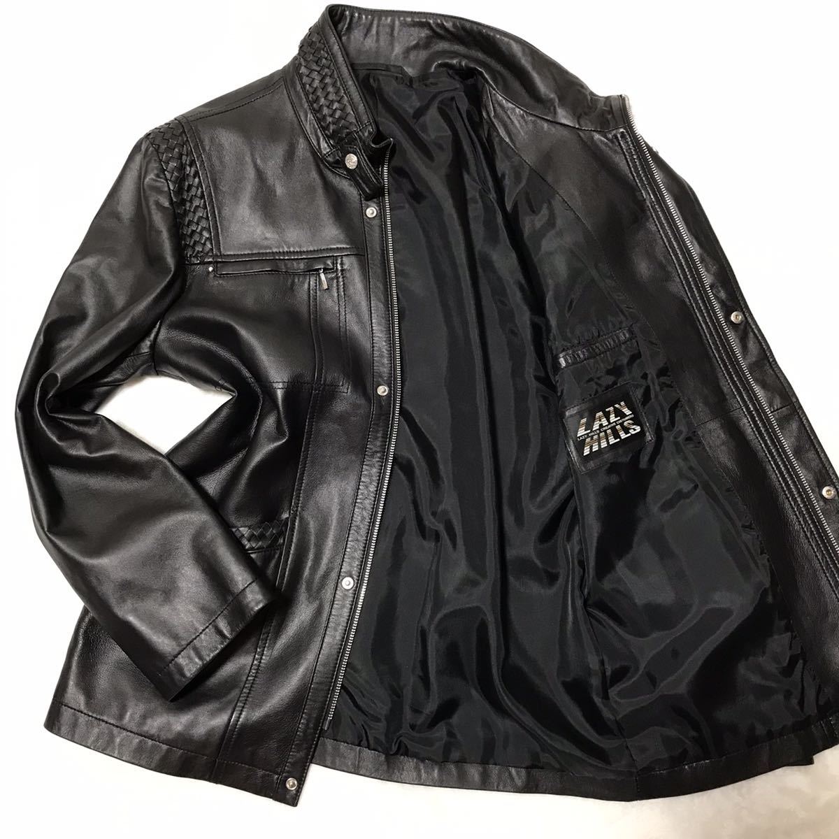 ビンテージ シングルライダースジャケット 羊革 ブラック M 未使用級羊革 本革ラムレザーシングルライダースジャケット 黒M