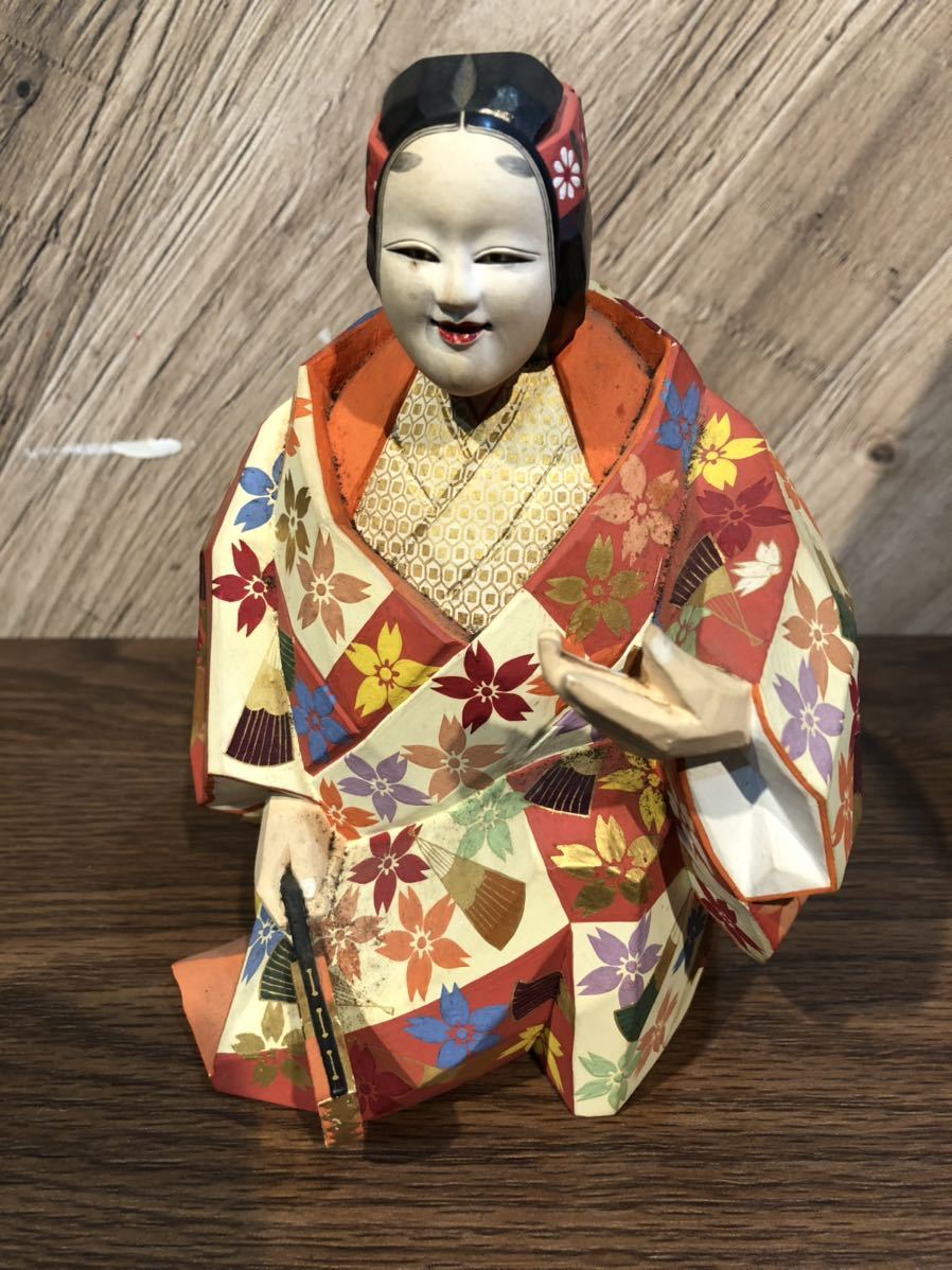 B1219】村崎青園 能面 熊野 木彫り 置物 共箱 銘有 桐箱 古美術 日本