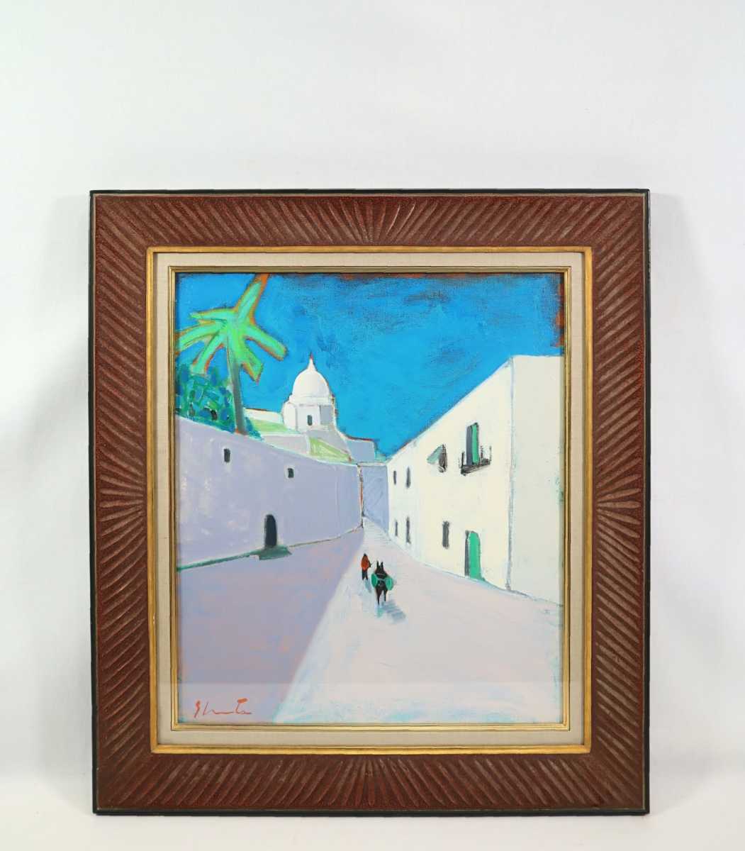 森崎修太 真作保証 1988年作品 油彩画 街並み 風景画 額装サイン有る
