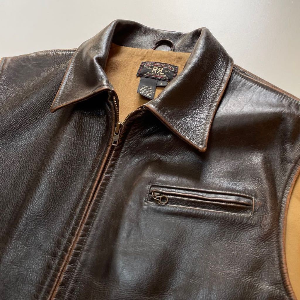 希少】RRL “Leather Vest” L レザー ベスト ジャケット 90s