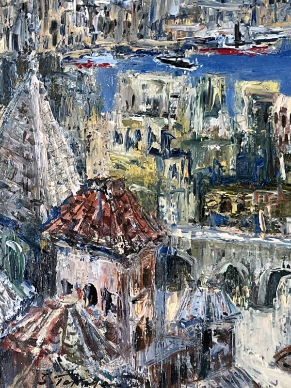 真作保証■油彩■高山悟■『港の見える風景・神戸』■1969年■j板画■光風会会友・現代洋画精鋭選抜展銅賞　a