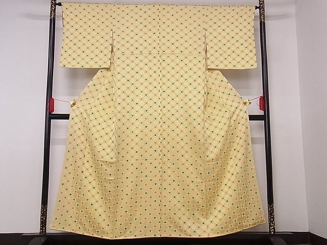 着物屋こころ■上質な小紋　絞り　花格子　着丈　155.5cm　裄丈　63cm　正絹　逸品　A-gk1624