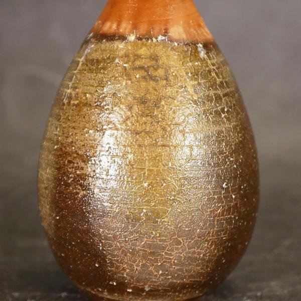 真作】【WISH】伊勢崎淳「備前ラッキョ花生」備前焼 共箱 高さ25cm 〇人間
