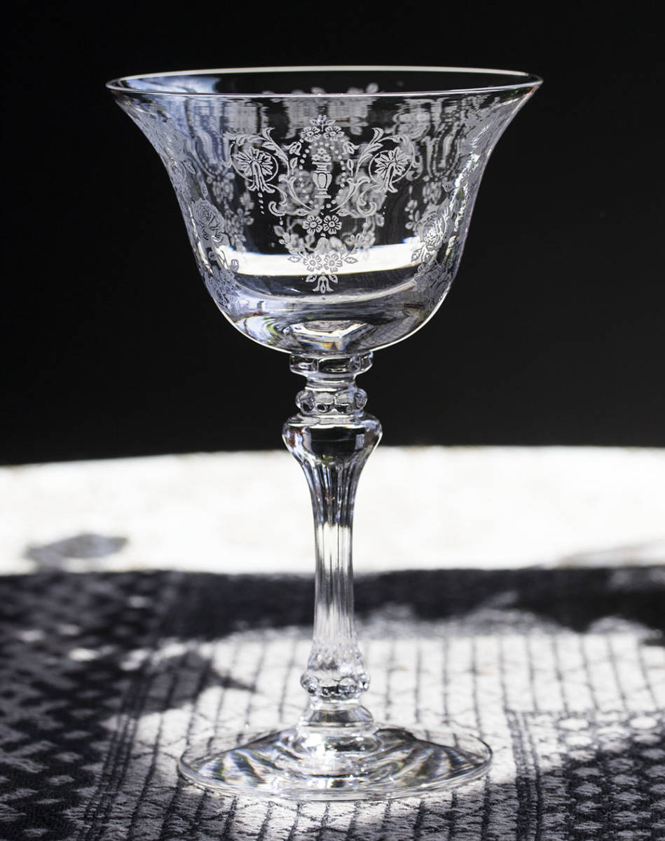 豪華 ティフィングラス クリスタル チェロキーローズ エッチング カクテル リキュールグラス 薔薇 酒 ビンテージ アンティーク