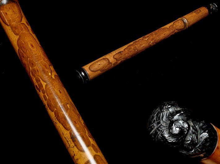 時代 斑竹彫 霊芝 木彫蓋 香筒 y011111 】煎茶道具 時代斑竹彫霊芝木彫