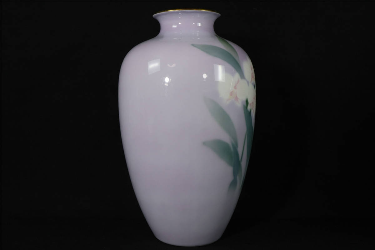 宮内庁御用達 深川製磁 花瓶 色絵彩磁 胡蝶蘭 バイオ 細首9号 花器 花