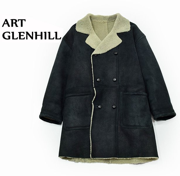 定価20万円 アートグレンヒル 【ART GLENHILL】ダブルフェイス 最高級ムートンランチコート 墨黒/M-L相当