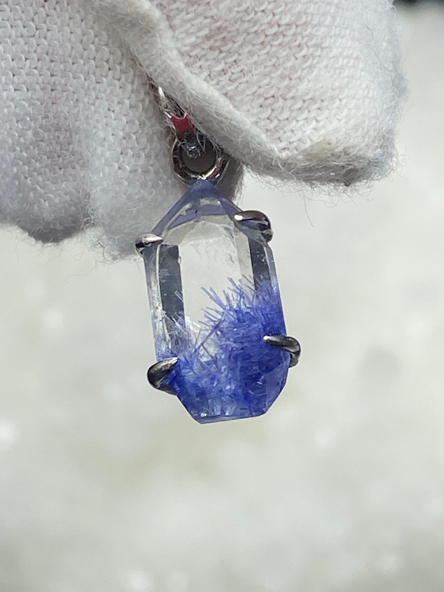 即決 0816r064 天然石★【120Aデュモルチェライトインクォーツ】★&925銀ペンダント 13x7mm（新品）