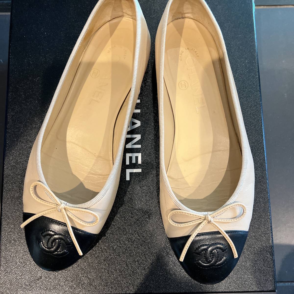 シャネル　CHANEL バレリーナ　ベージュ黒　定番　37ハーフ　
