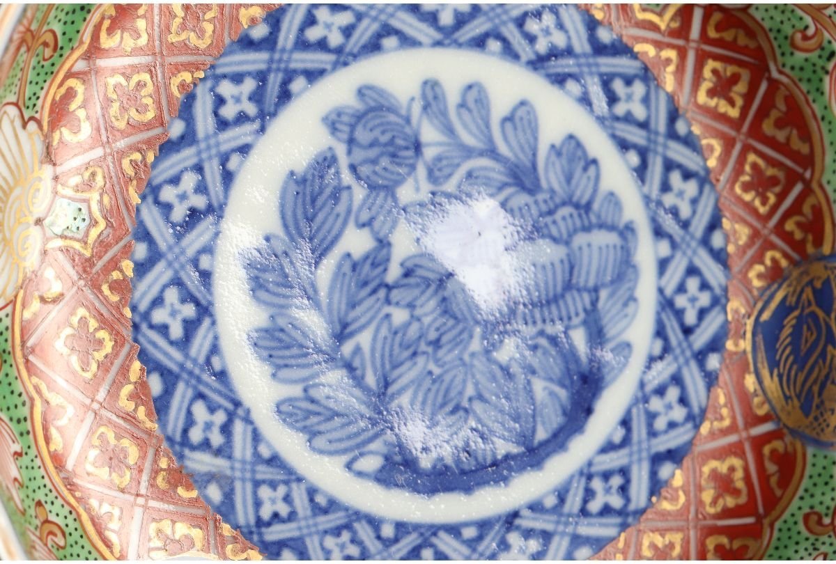 URA]富貴長春/大聖寺伊万里色絵染付花草図小皿14客/4-1-116(検)骨董