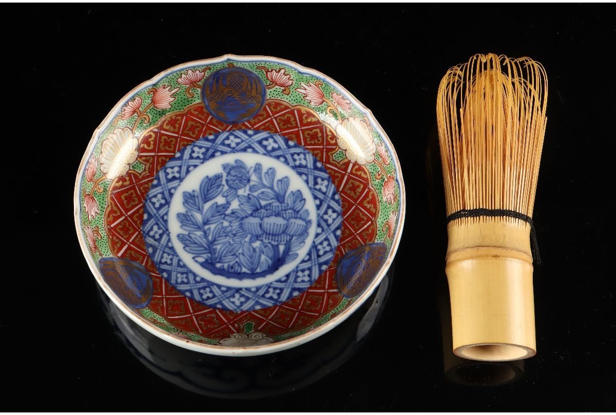 URA]富貴長春/大聖寺伊万里色絵染付花草図小皿14客/4-1-116(検)骨董