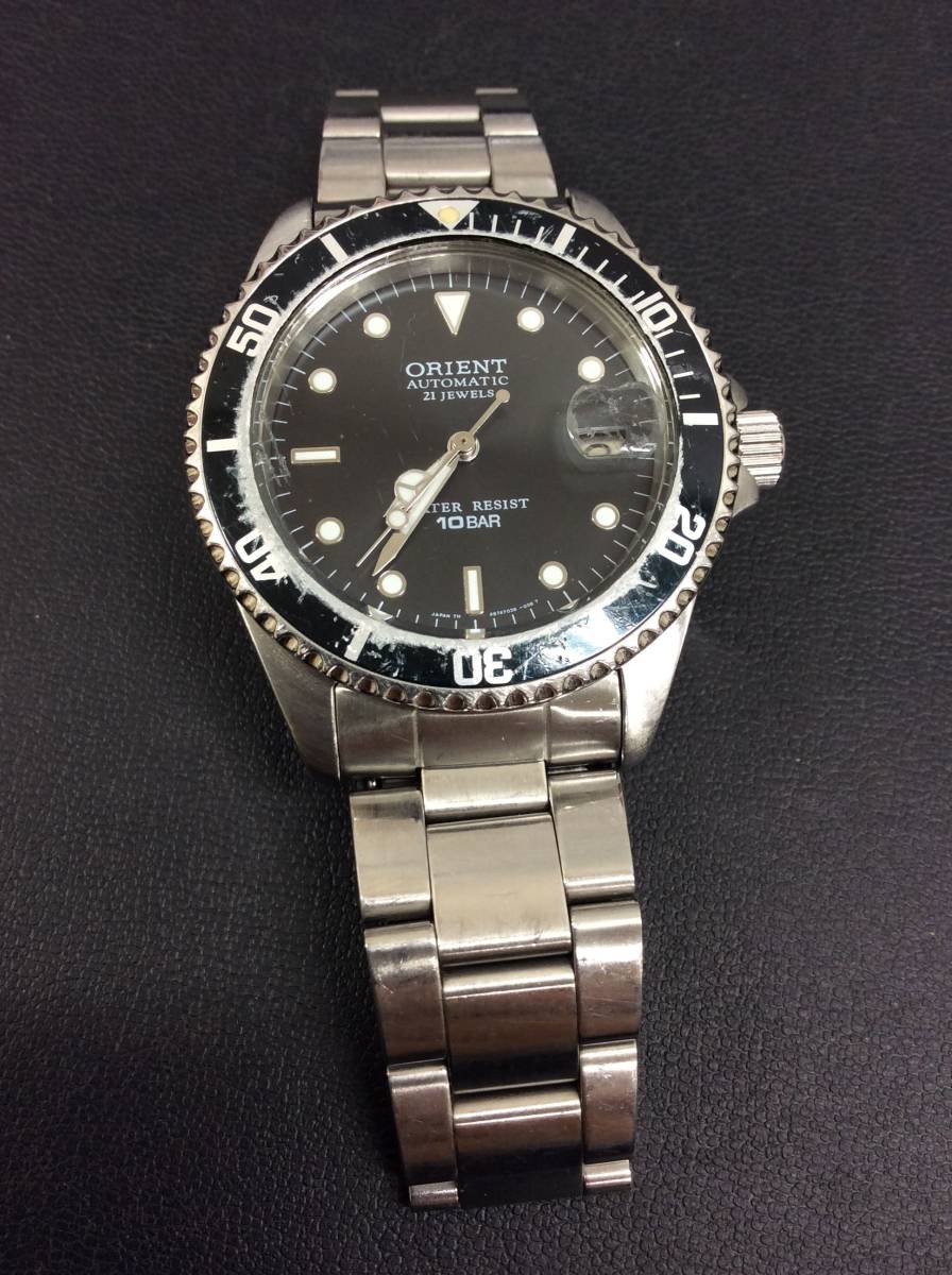 □4247 ORIENT オリエント AUTOMATIC 自動巻 21JEWELS 10BAR 黒 腕時計 