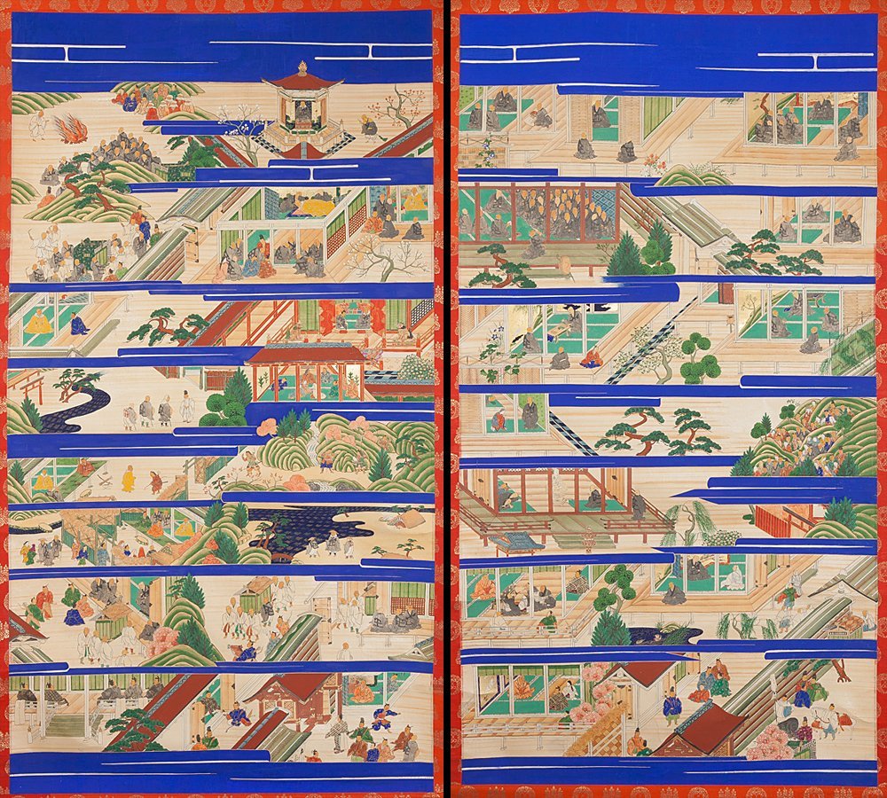 美品 掛け軸 親鸞聖人御絵伝図 仏画 年中掛け 親鸞聖人 絵伝 五 双幅