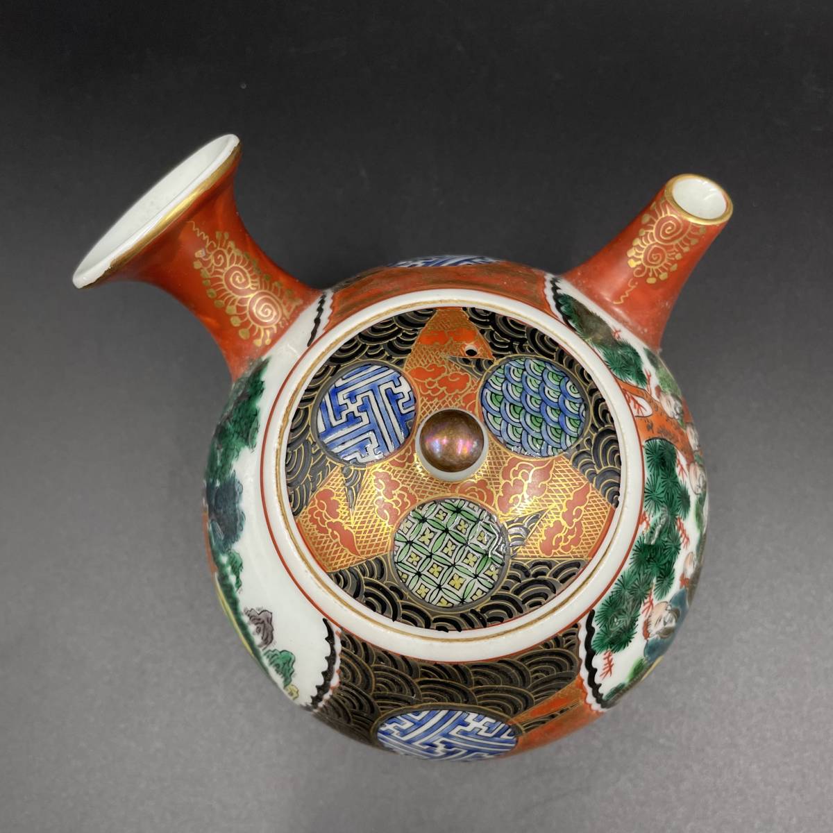 九谷焼 九谷庄三 金襴手 七賢人 金彩色絵 急須 湯呑5客セット 煎茶 