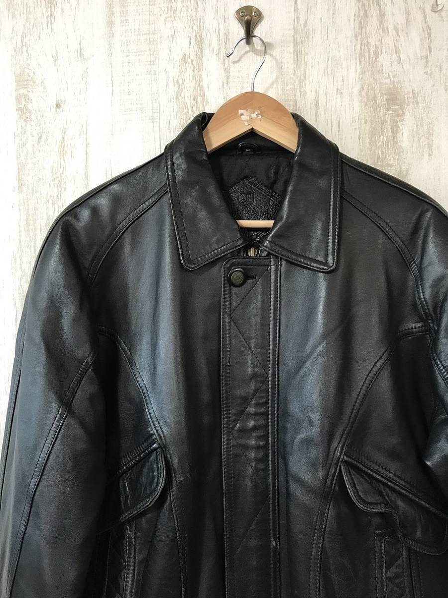 765☆【ヴィンテージ 古着 羊革 ラムレザージャケット】ZEAL ZIP 黒 M