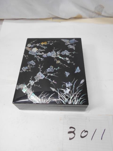 大雅堂3011 花鳥紋螺鈿細工文箱 木製漆塗り 良質青貝美品 文房具 書