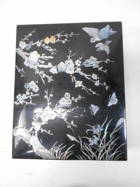 大雅堂3011 花鳥紋螺鈿細工文箱 木製漆塗り 良質青貝美品 文房具 書