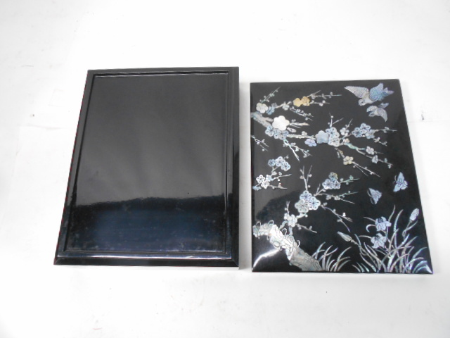 大雅堂3011 花鳥紋螺鈿細工文箱 木製漆塗り 良質青貝美品 文房具 書