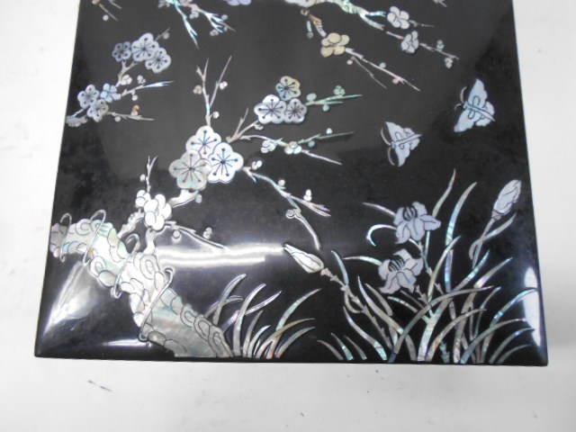 大雅堂3011 花鳥紋螺鈿細工文箱 木製漆塗り 良質青貝美品 文房具 書