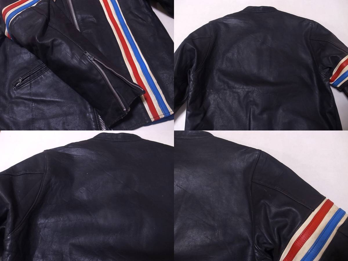 70s イギリス TT LEATHERS ストライプ シングル UKライダース 