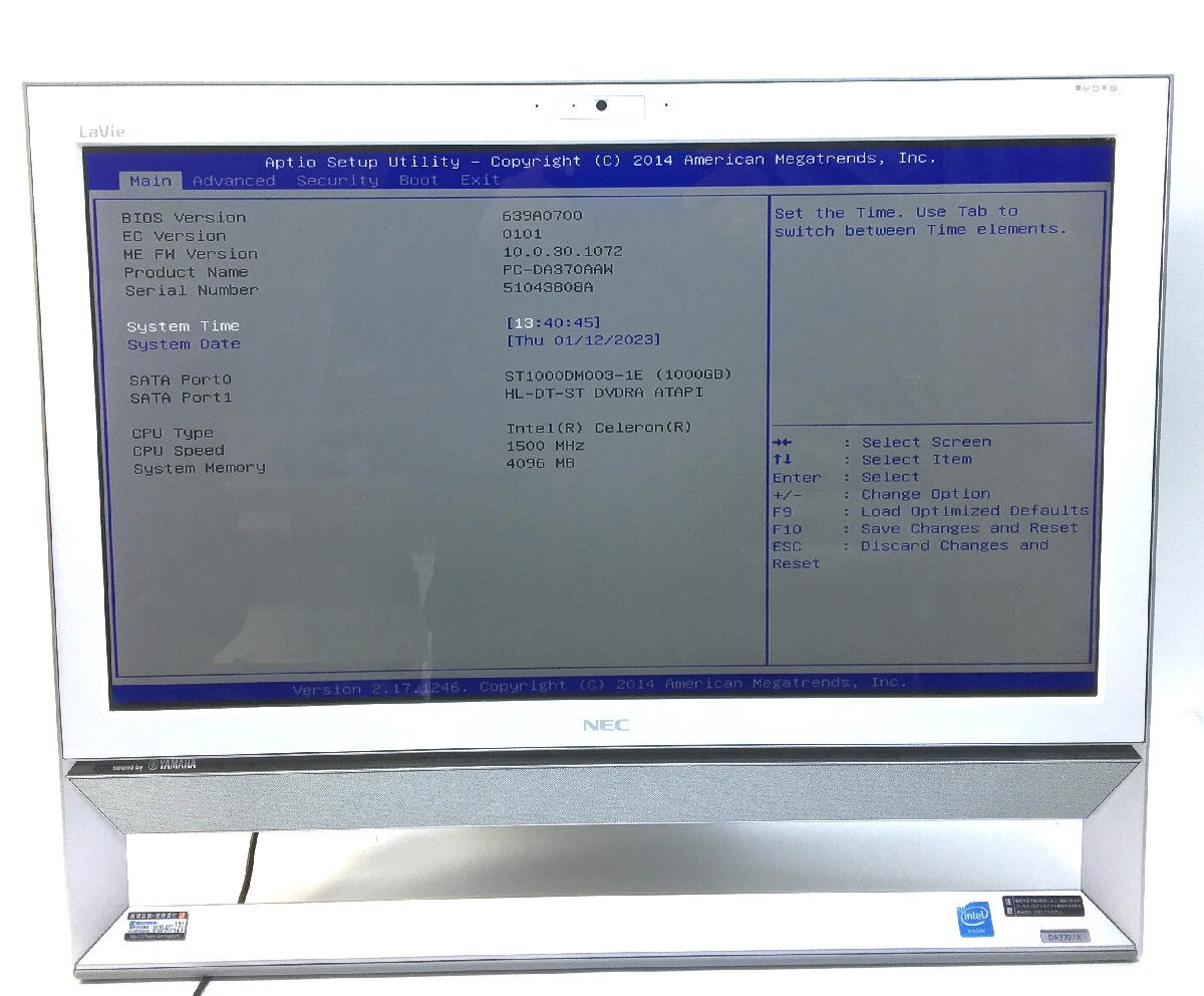 AL: NEC DA370/A Celeron-3205U 1.5GHz/4GB/1000GB 無線マルチ一体型