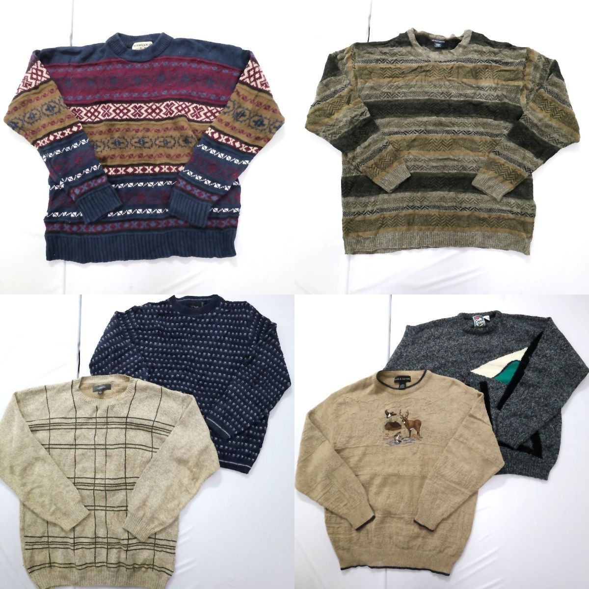 ◎素材MIX デザイン系ニット set アニマル ワッペン 他 (メンズL) 6枚セット まとめ売り 古着卸 1円スタート 最落なし ML803