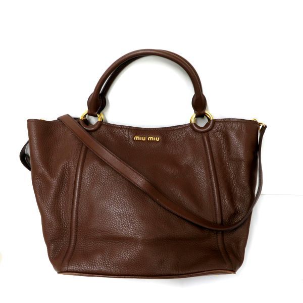 miumiu/ミュウミュウ 2WAYレザートートバッグ ハンドバッグ ブラウン  