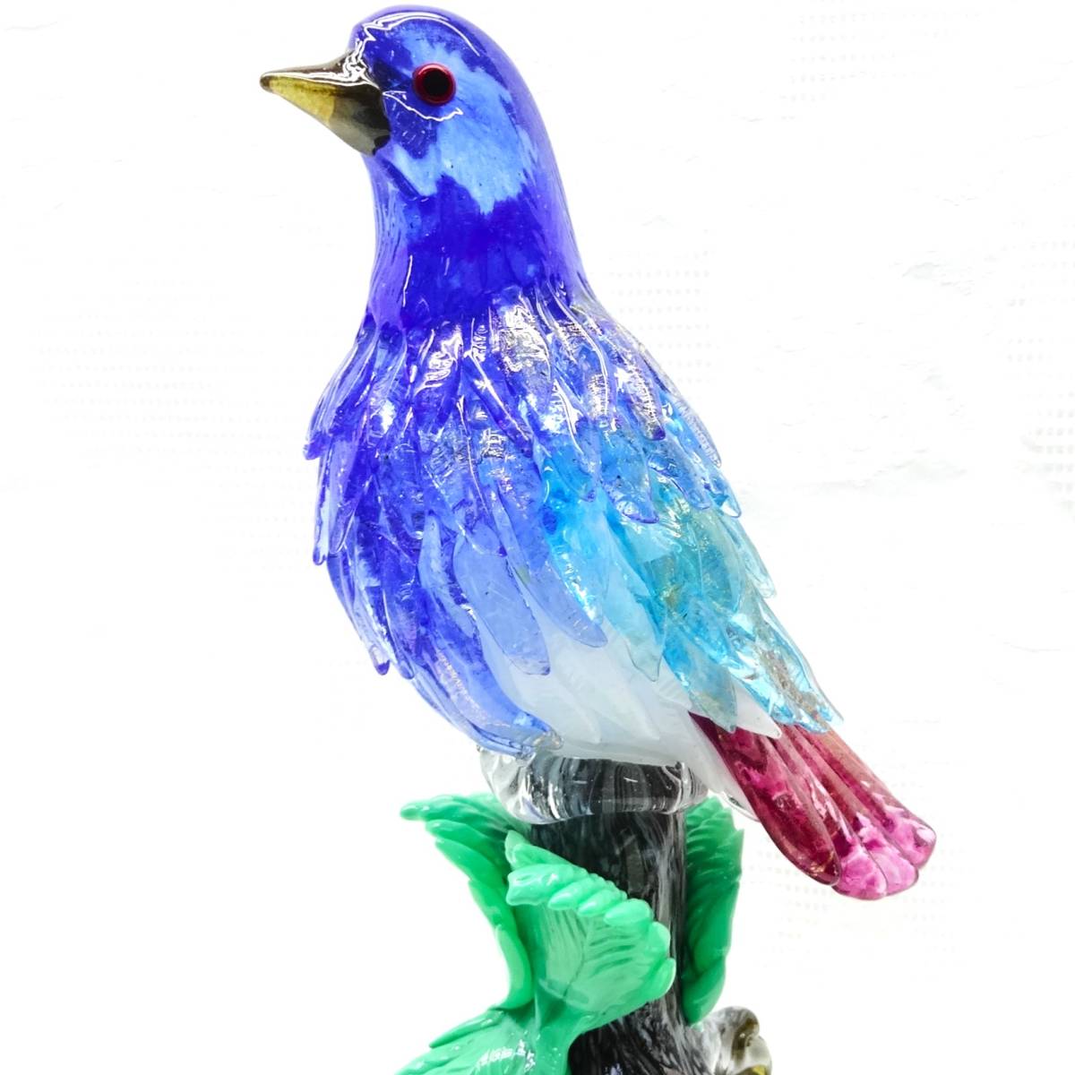 鳥 置物 ガラス 可愛い 北欧のガラスの鳥のオブジェ 透明色 水色の玉