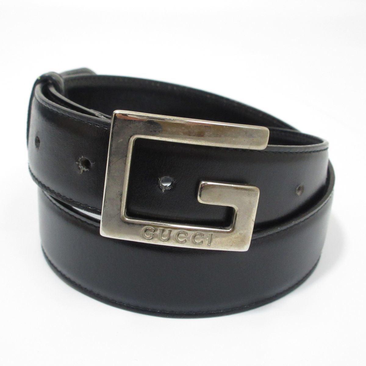 美品 GUCCI グッチ ブランデッドG レザー ベルト 75・30 黒 ブラック 101