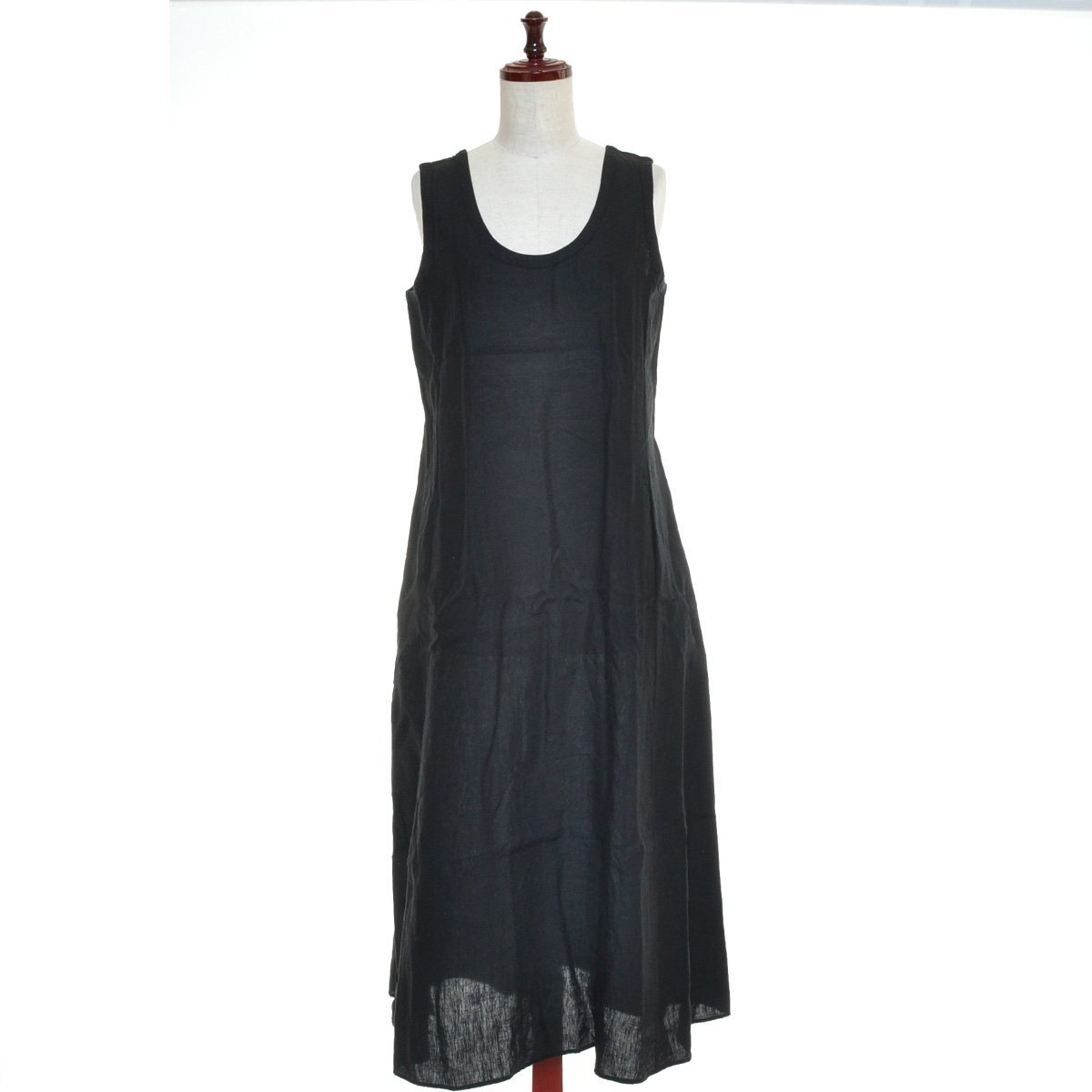 ◇461686 MARGARET HOWELL マーガレットハウエル MHL. ロングワンピース リネンノースリーブワンピース サイズⅡ 麻 レディース ブラック