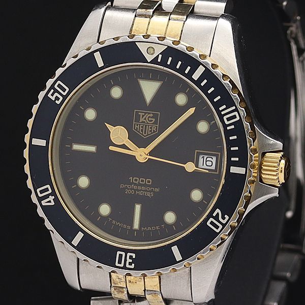 1円 タグホイヤー QZ 980.020.N 1000シリーズ プロフェッショナル200M デイト 黒文字盤 メンズ腕時計 0035200◇