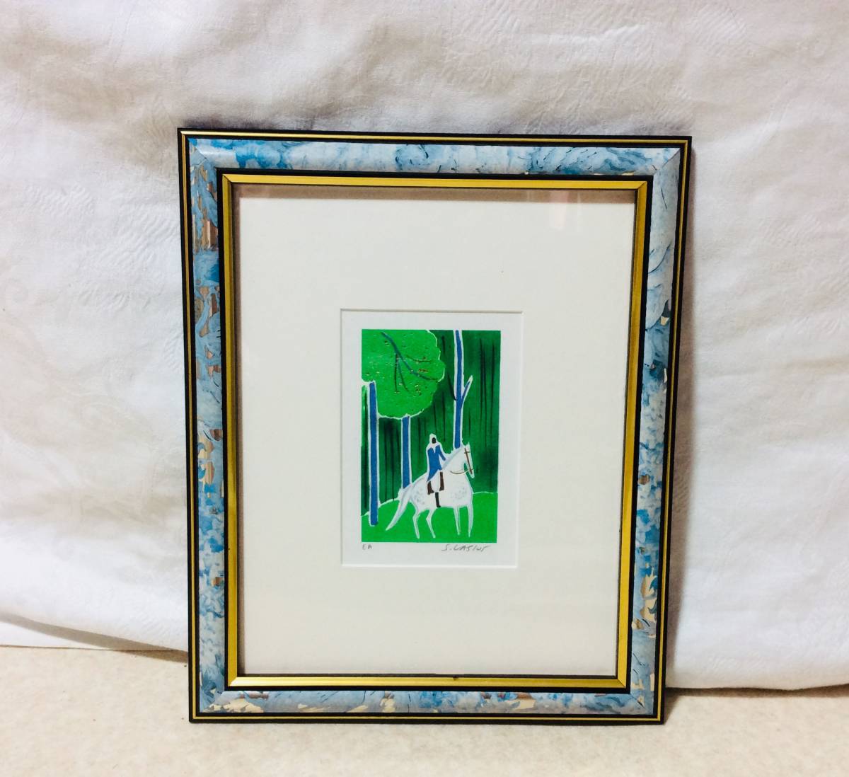 真作前田青邨「春暖」リトグラフ額付 221005-015 額装品 リトグラフ