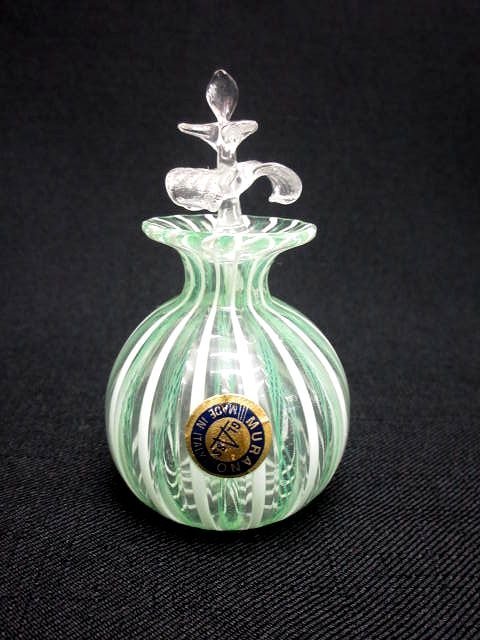 MURANO ITALY○ムラノ ベネチアングラス 緑/白 レース パフューム 