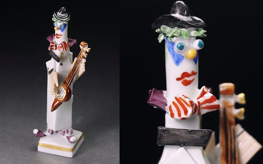 ∇花∇【マイセン/MEISSEN】 ペーター・シュトラングデザイン 手捻り磁器人形「ミュージック・クラウン 弦楽器」 ◇21